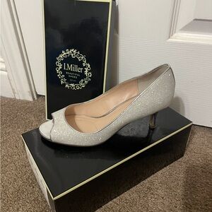 Silver Glitter Peep-Toe Heels